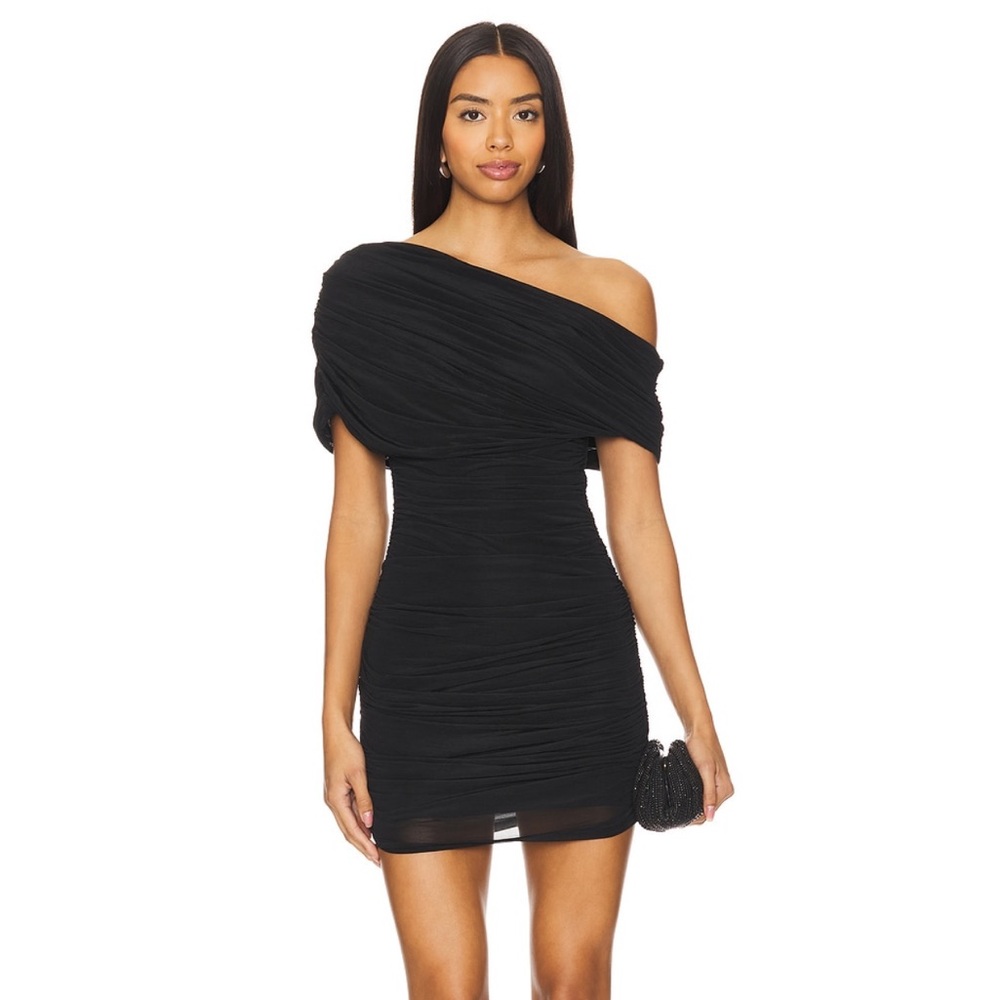 Off-Shoulder Black Ruched Mini Dress